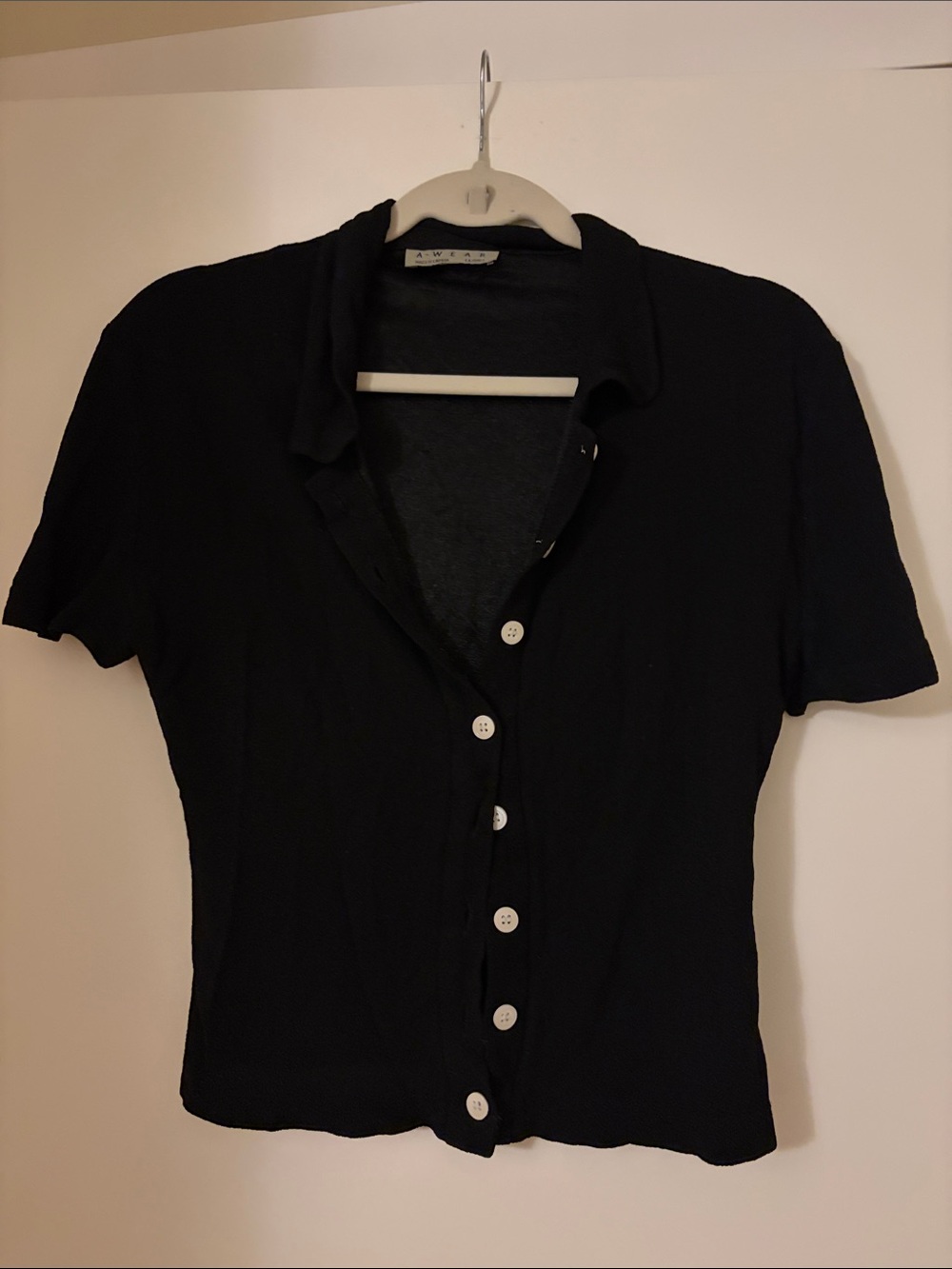Women's Black Short-Sleeve Button Front Polo Top